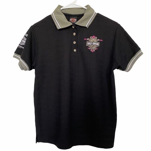 Harley-Davidson Tops - Harley -Davidson Florida Sz S Black Polo Shirt Green Trim
